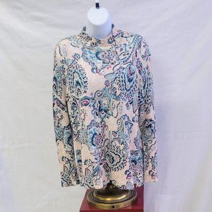 CHICO'S patterned mock turtle neck back zip long sleeve Sweater Size 2 [Lg] EUC